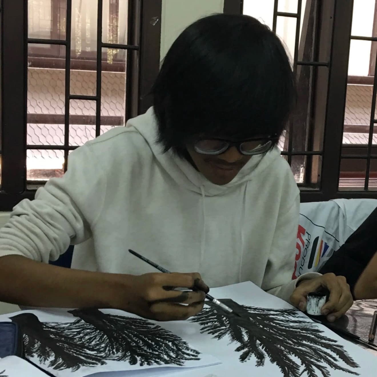 black and white campus path